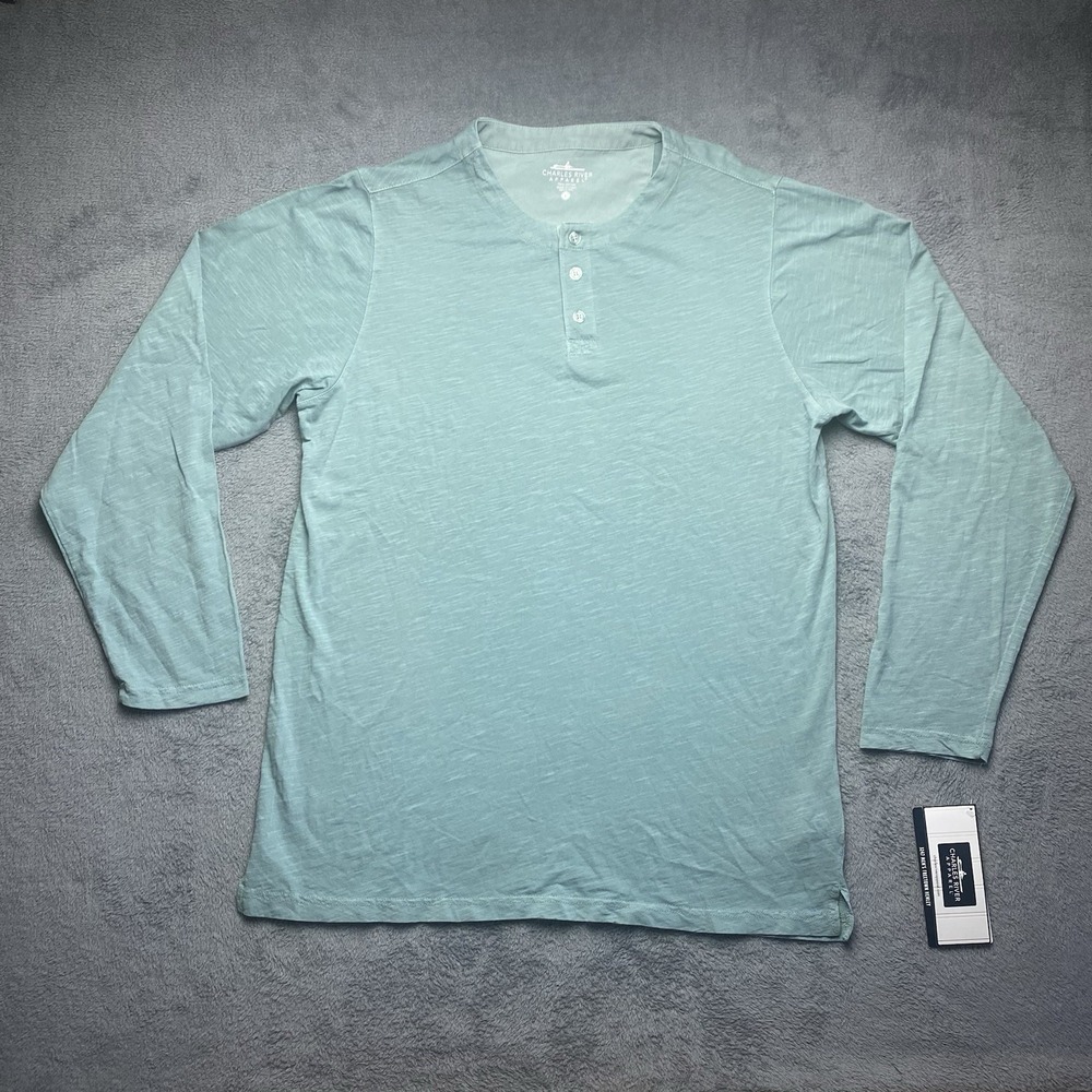Charles River Apparel Men's Long Sleeve Henley Shirt Mint Green Sz Large NWT